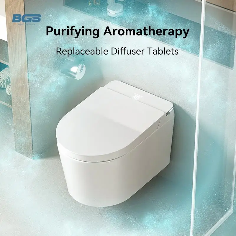 Modern Style Wall Mounted Smart Toilet One Piece Automatic Bidet WC with S-Trap Drainage Remote Control Included Seat Heating — image 3