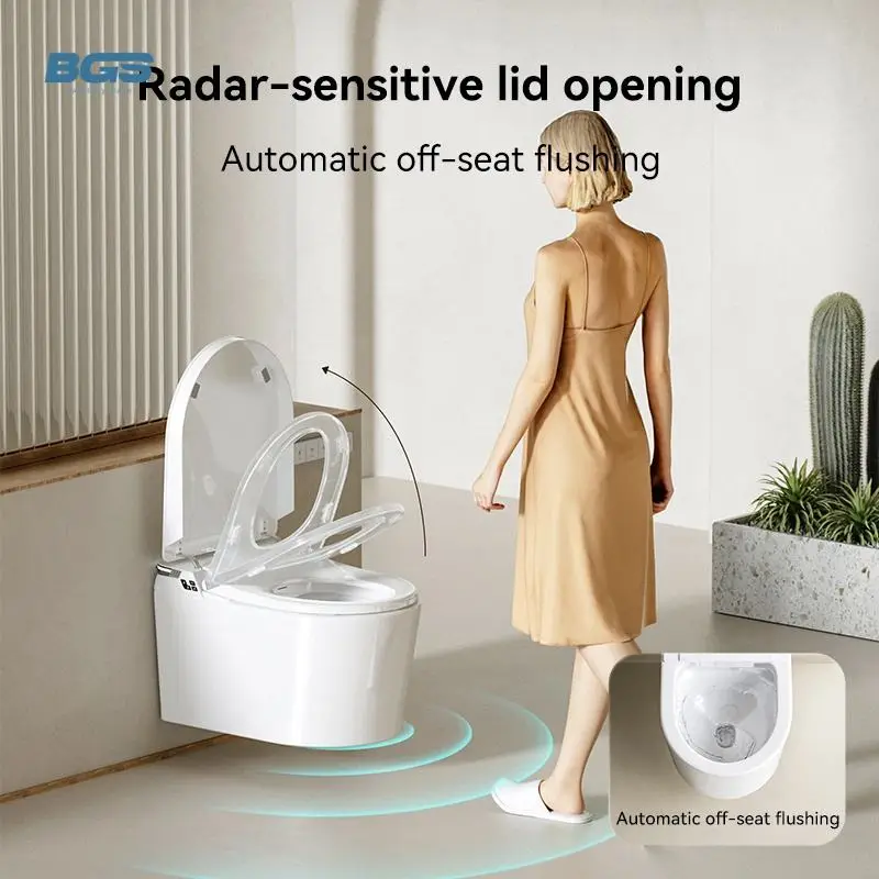 Modern Style Wall Mounted Smart Toilet One Piece Automatic Bidet WC with S-Trap Drainage Remote Control Included Seat Heating — image 4