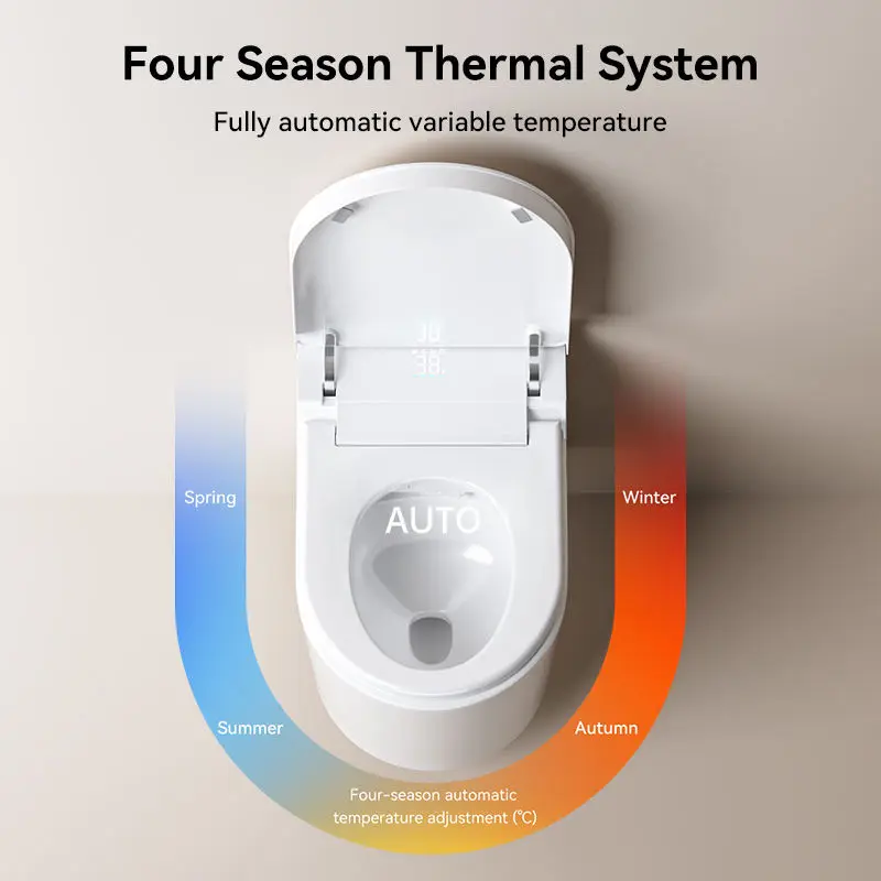 Modern Style Wall Mounted Smart Toilet One Piece Automatic Bidet WC with S-Trap Drainage Remote Control Included Seat Heating — image 5