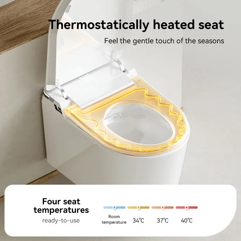 Modern Style Wall Mounted Smart Toilet One Piece Automatic Bidet WC with S-Trap Drainage Remote Control Included Seat Heating — image 6