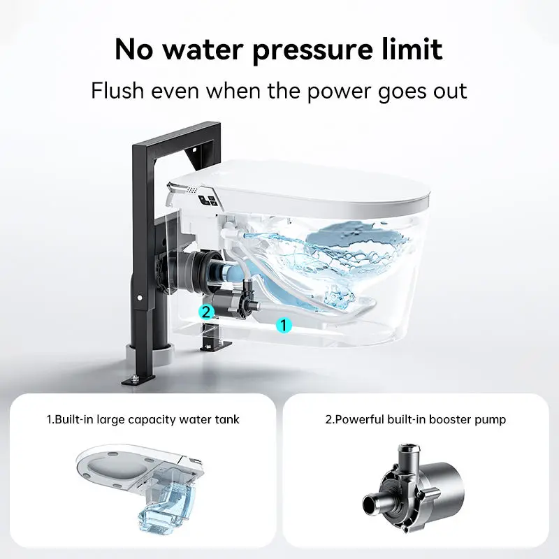 Modern Style Wall Mounted Smart Toilet One Piece Automatic Bidet WC with S-Trap Drainage Remote Control Included Seat Heating — image 7