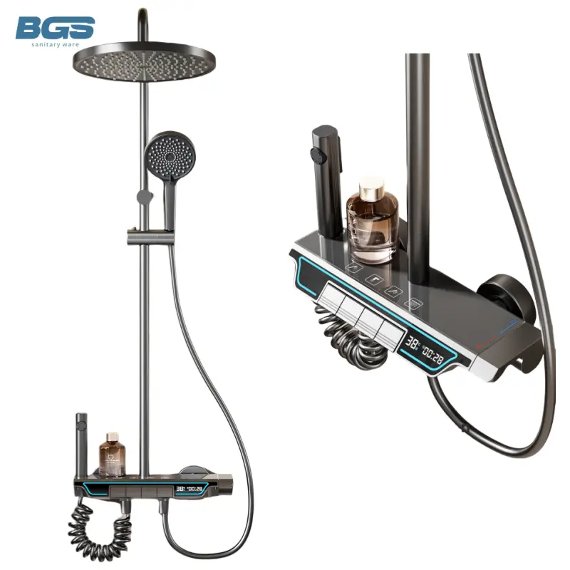 Black Led Light Spa Massage Cold Aluminum Home Accessories Abs Looking Sets Rough-in Package Modern Shower Faucet Bathroom — image 3