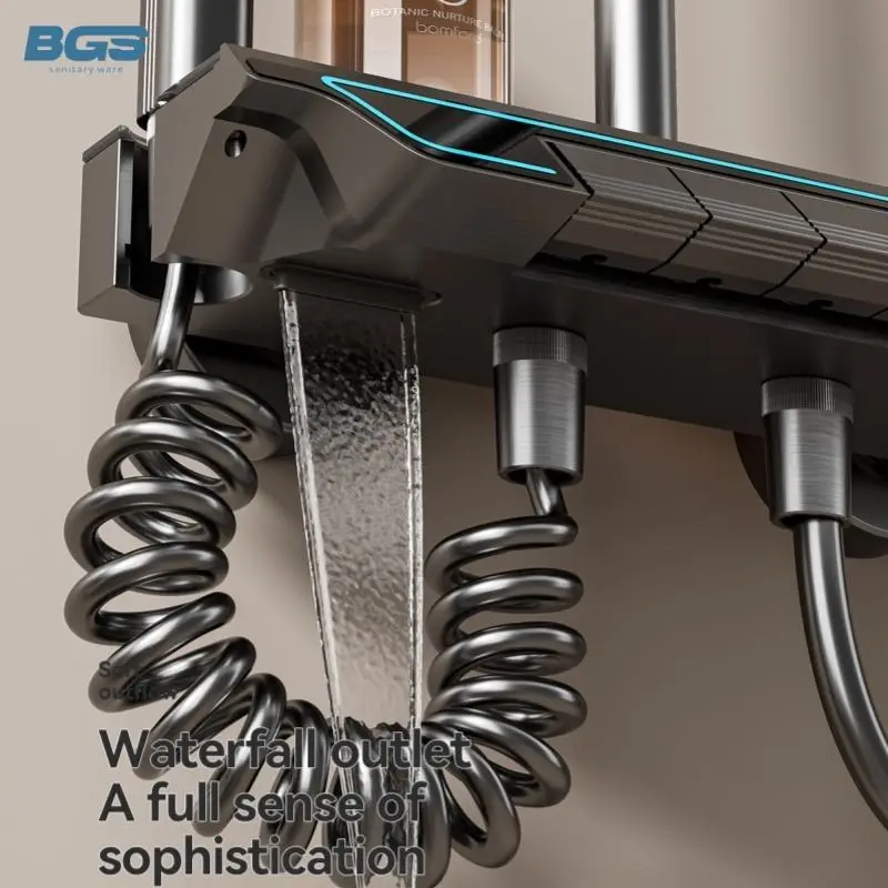 Black Led Light Spa Massage Cold Aluminum Home Accessories Abs Looking Sets Rough-in Package Modern Shower Faucet Bathroom — image 5
