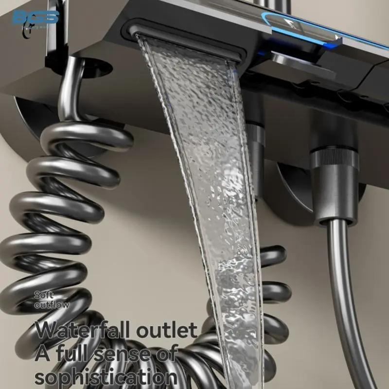 Black Led Light Spa Massage Cold Aluminum Hotel Use Wall Mount 2 Handles 5-Year Warranty Modern Shower Faucet Set — image 4