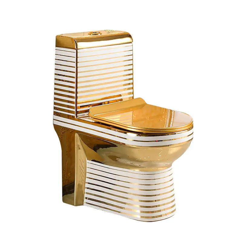 Modern Luxury Golden Plated One Piece Toilet Bowl Pedestal Sink Dual-Flush WC Toilet Set Ceramic Material for Bathroom U — view 3