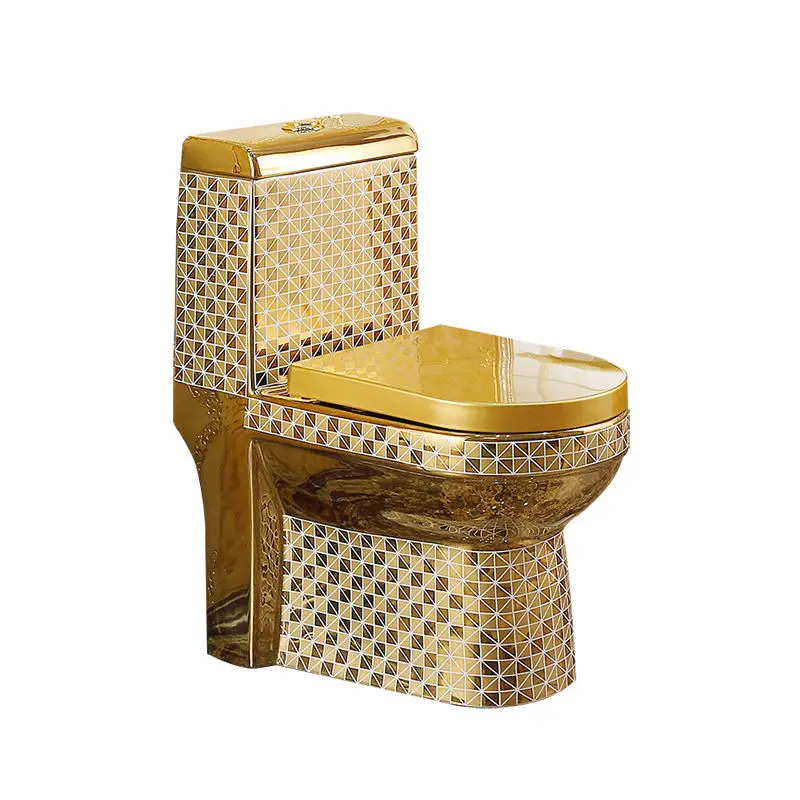 Modern Luxury Golden Plated One Piece Toilet Bowl Pedestal Sink Dual-Flush WC Toilet Set Ceramic Material for Bathroom U — view 4