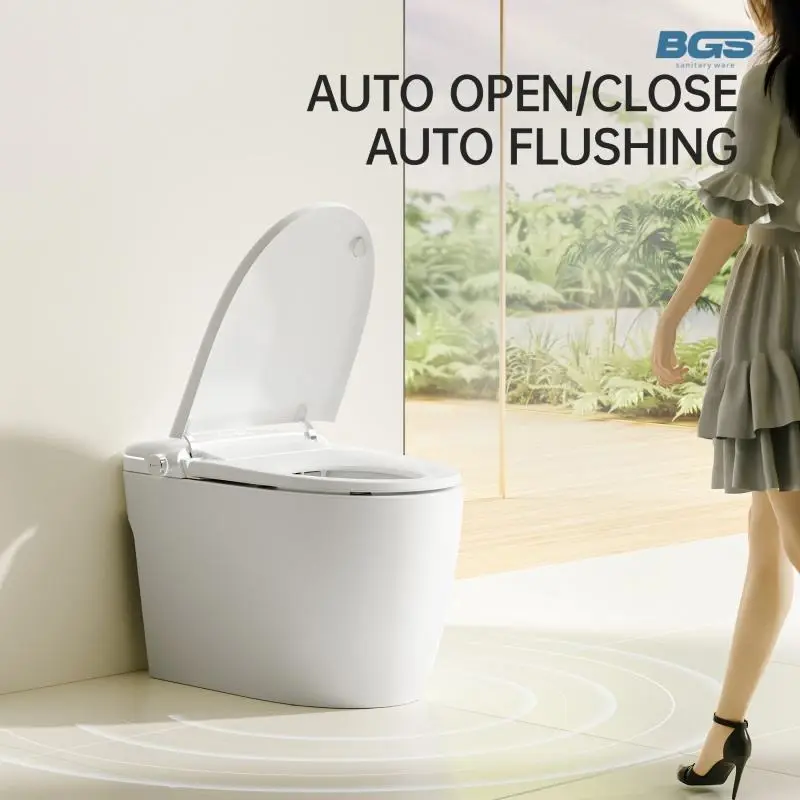 2025 Eco-friendly Guandong Core & Washroom Closet Biodegradable Slim Auto Smart Toilet with S-Trap Drainage Hand Paper Seats — image 4