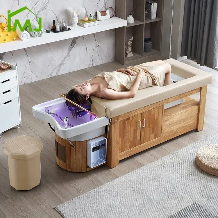 Salon Multifunction Hair Wash Wood Thai Massage Pedicure Foot Spa Shampoo Bed — image 3