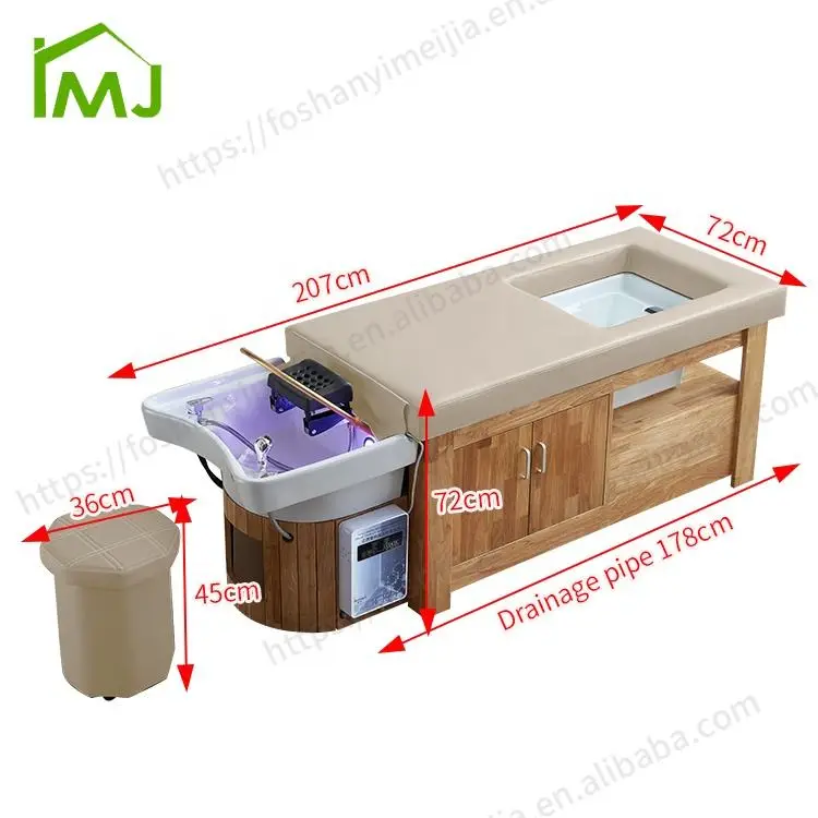 Salon Multifunction Hair Wash Wood Thai Massage Pedicure Foot Spa Shampoo Bed — image 7