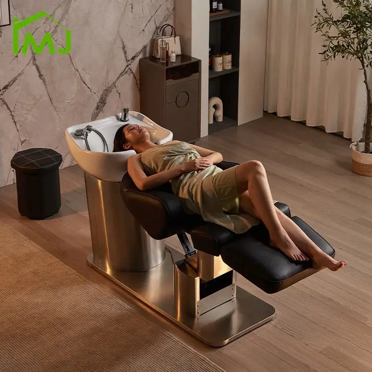 Luxury Electric Adjustable Lift Salon Barber Shop Hair Wash Bed Shampoo Bowl Chair — image 4