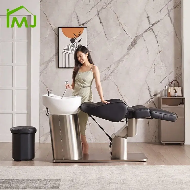 Luxury Electric Adjustable Lift Salon Barber Shop Hair Wash Bed Shampoo Bowl Chair — image 5