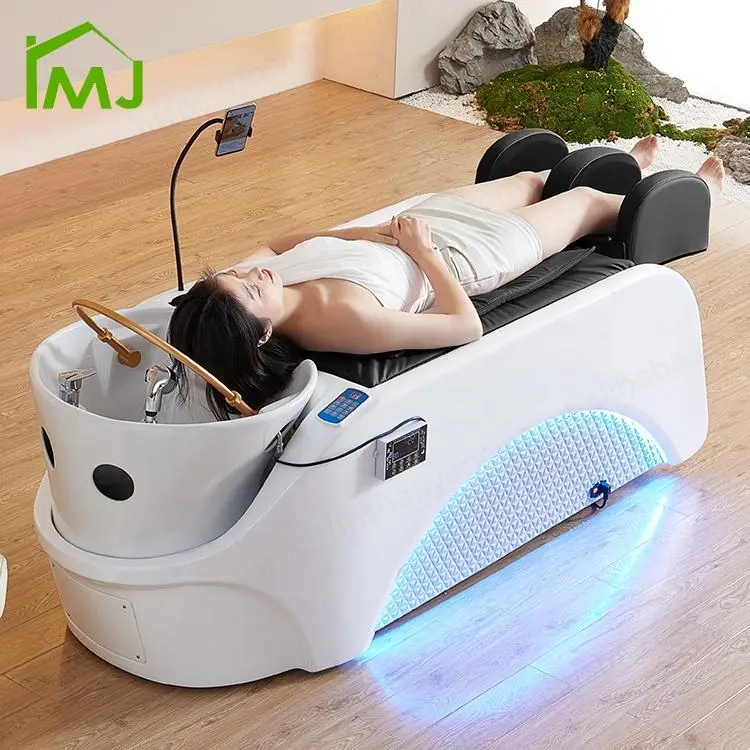 Salon Sink Shampoo Bowl and Chair Hair Washing Electric Massage Chair Head Spa Bed — view 1