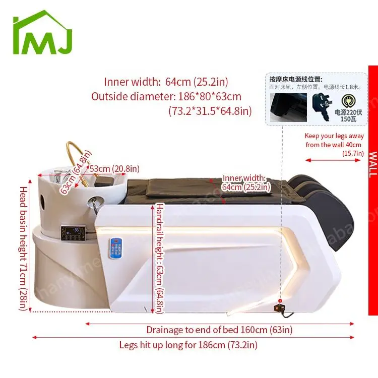 Hair Salon Washing Chair Thai Massage Shampoo Sink Modern Electric Head Spa Bed — image 7