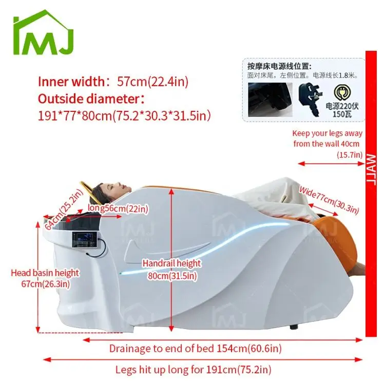 Factory Custom Luxury Salon Hair Washing Electric Massage Table Head Spa Shampoo Bed — image 7