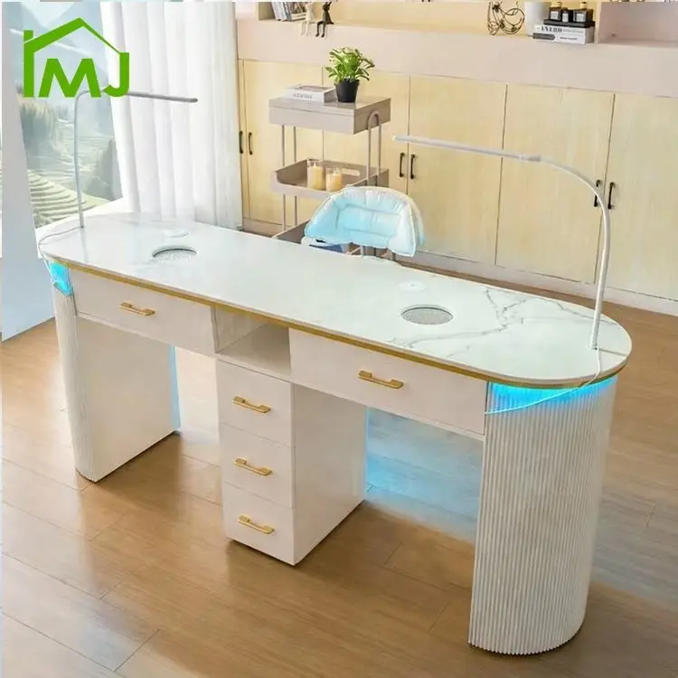 Nail Salon Modern Storage Double Desk Nail Tech Table Wooden Manicure Table — view 1