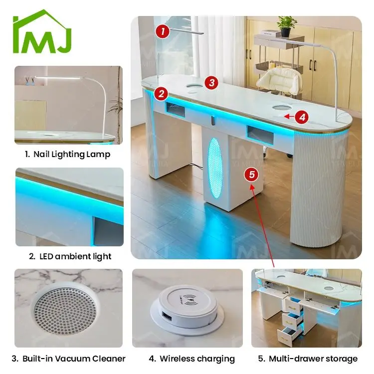 Nail Salon Modern Storage Double Desk Nail Tech Table Wooden Manicure Table — image 5