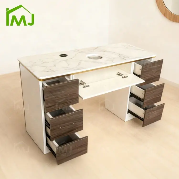 Modern Salon Furniture Storage Wooden Makeup Mesas De ManicuraTable Nail Desk — image 3