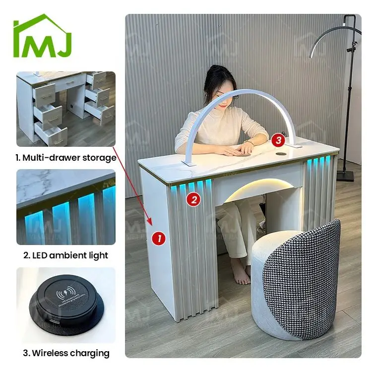 Modern Salon Furniture Storage Wooden Makeup Mesas De ManicuraTable Nail Desk — image 5