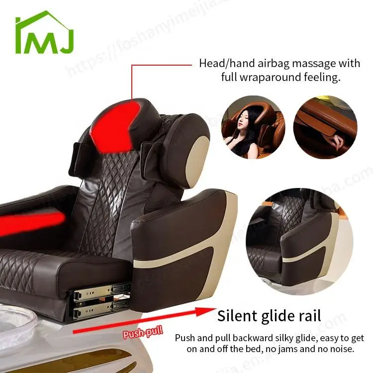 Luxury Nail Salon Adjustable Recline Electric Massage Foot Spa Pedicure Chair With Basin — image 5