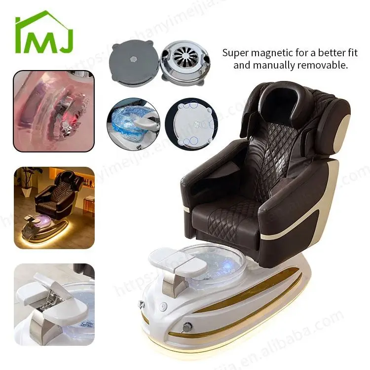 Luxury Nail Salon Adjustable Recline Electric Massage Foot Spa Pedicure Chair With Basin — image 6