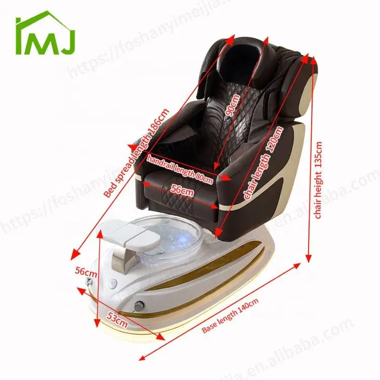 Luxury Nail Salon Adjustable Recline Electric Massage Foot Spa Pedicure Chair With Basin — image 7