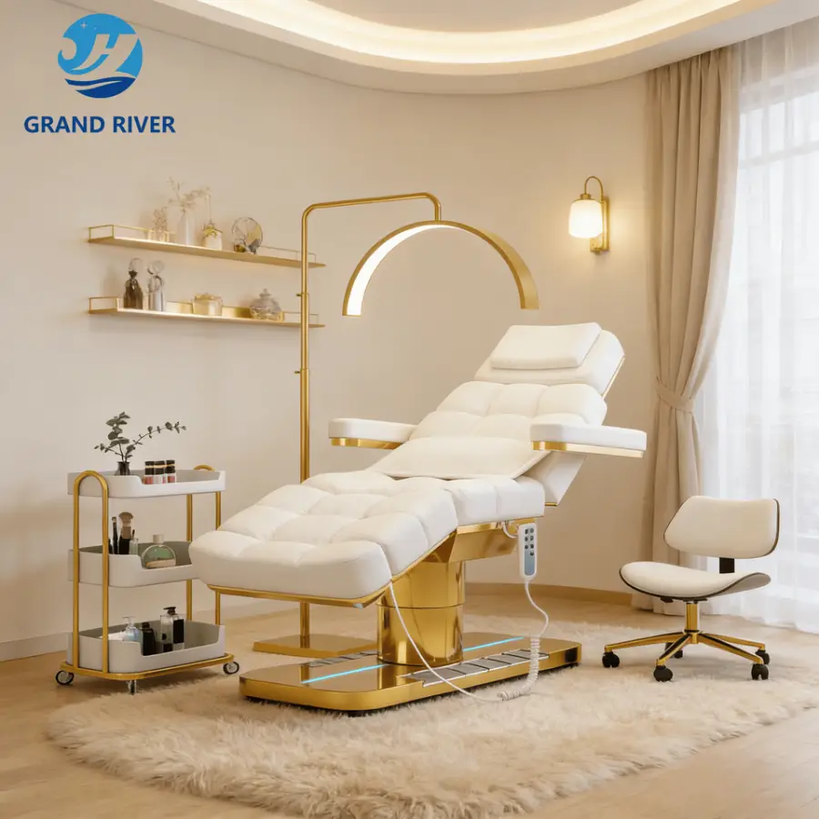 Beauty Salon Gold Base Fabric Lash Chair Electric Beauty Bed Salon Massage Table and Bed for Eyelash Facial Bed 4 Motors — view 1