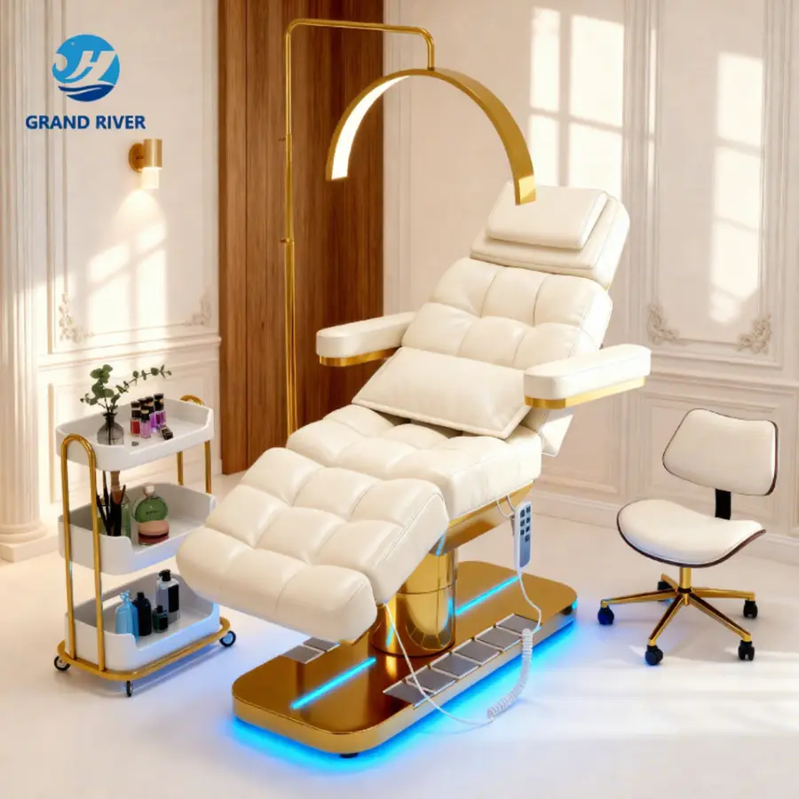 Beauty Salon Gold Base Fabric Lash Chair Electric Beauty Bed Salon Massage Table and Bed for Eyelash Facial Bed 4 Motors — image 3