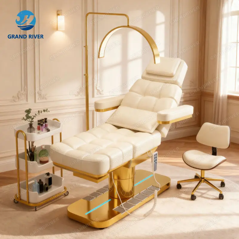 Beauty Salon Gold Base Fabric Lash Chair Electric Beauty Bed Salon Massage Table and Bed for Eyelash Facial Bed 4 Motors — image 4