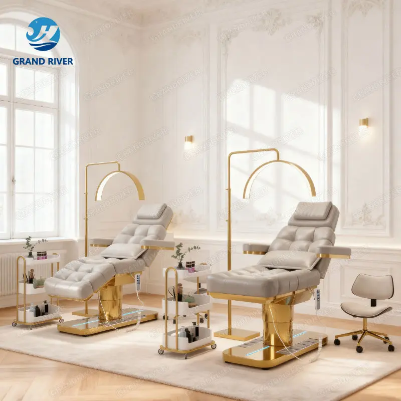 Beauty Salon Gold Base Fabric Lash Chair Electric Beauty Bed Salon Massage Table and Bed for Eyelash Facial Bed 4 Motors — image 5