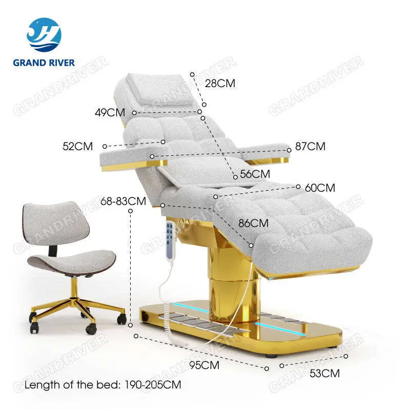 Beauty Salon Gold Base Fabric Lash Chair Electric Beauty Bed Salon Massage Table and Bed for Eyelash Facial Bed 4 Motors — image 6