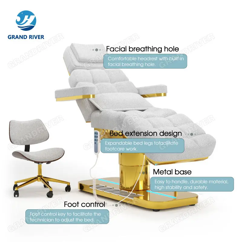 Beauty Salon Gold Base Fabric Lash Chair Electric Beauty Bed Salon Massage Table and Bed for Eyelash Facial Bed 4 Motors — image 7