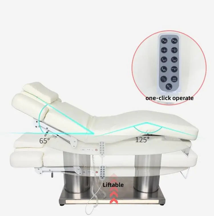 Luxury Electric pink Leather Massage Facial Table Double Cylinder Stainless Steel Base Heating Beauty Bed Salon Massage Beds — image 7
