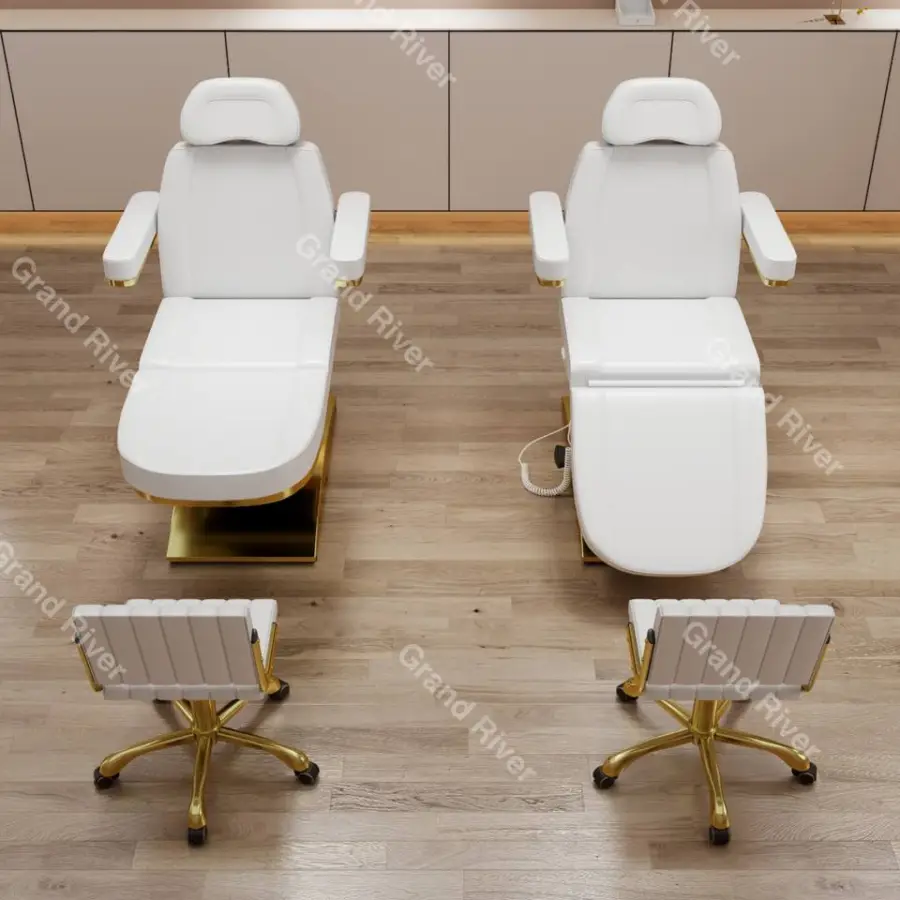 Custom Color 3 Motors Metal Gold Plated Stainless Steel Base Electric Facial Beauty Salon Bed Spa Massage Table — image 3