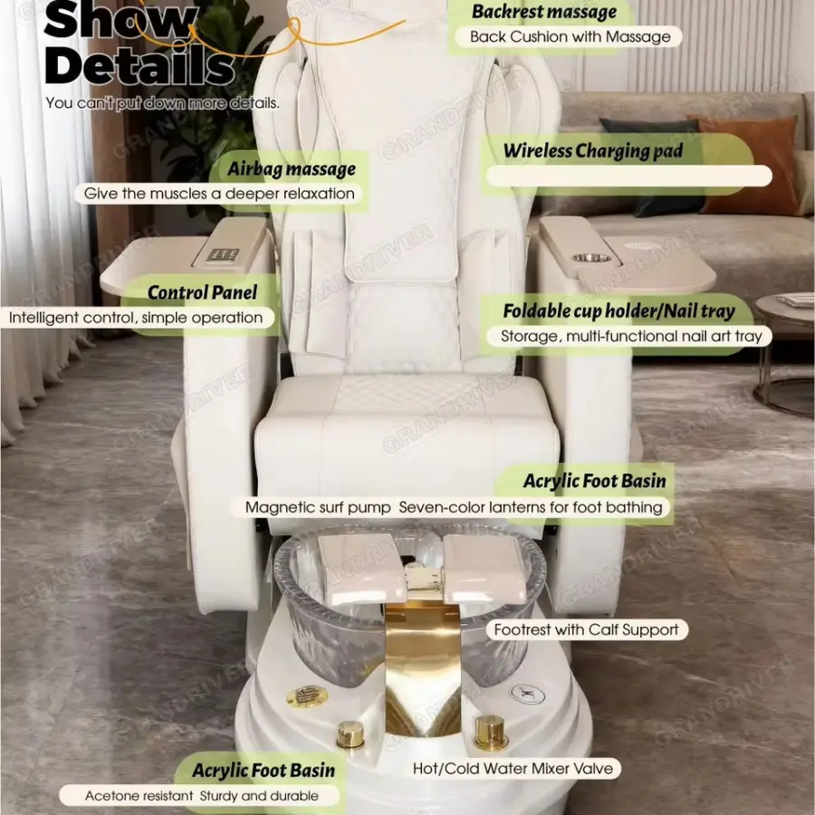 Wholesale Custom Magnetic Jet Foot Spa Massage Pedicure Chair for Manicure and Pedicure Station Recliner — image 5