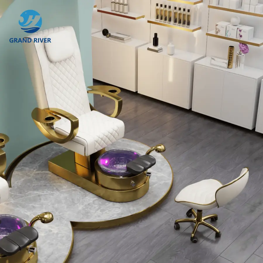 Wholesale Luxury Gold Salon Furniture Spa Nails Pedicure Chairs Full Body Massage Manicure Chairs With Bowl Stools — view 1