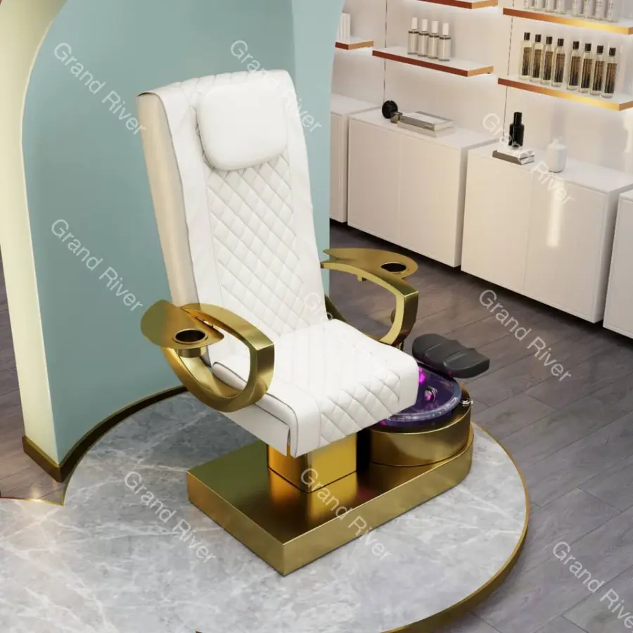 Wholesale Luxury Gold Salon Furniture Spa Nails Pedicure Chairs Full Body Massage Manicure Chairs With Bowl Stools — image 4