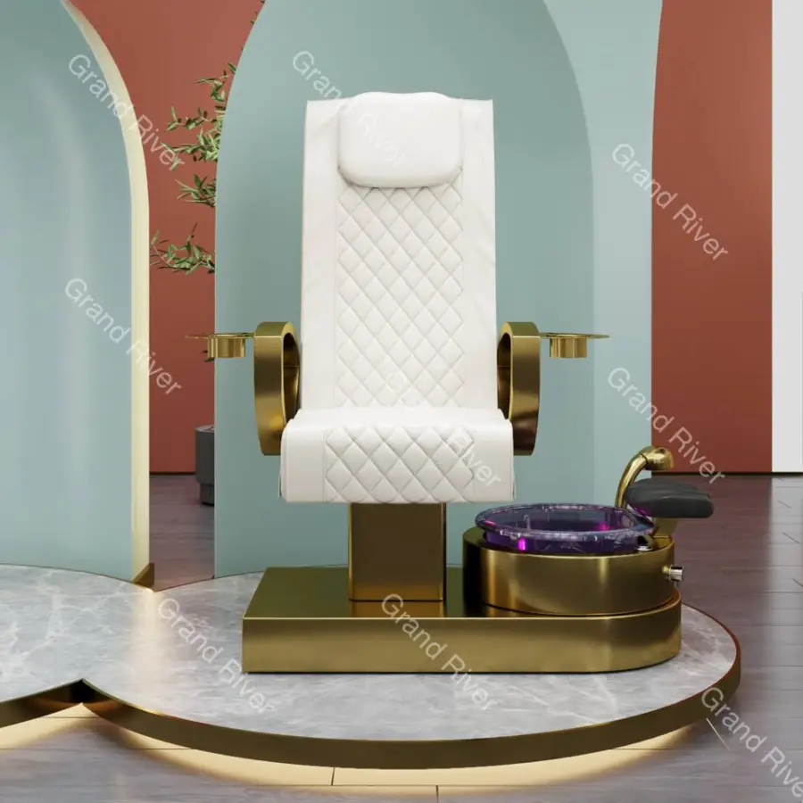 Wholesale Luxury Gold Salon Furniture Spa Nails Pedicure Chairs Full Body Massage Manicure Chairs With Bowl Stools — image 5