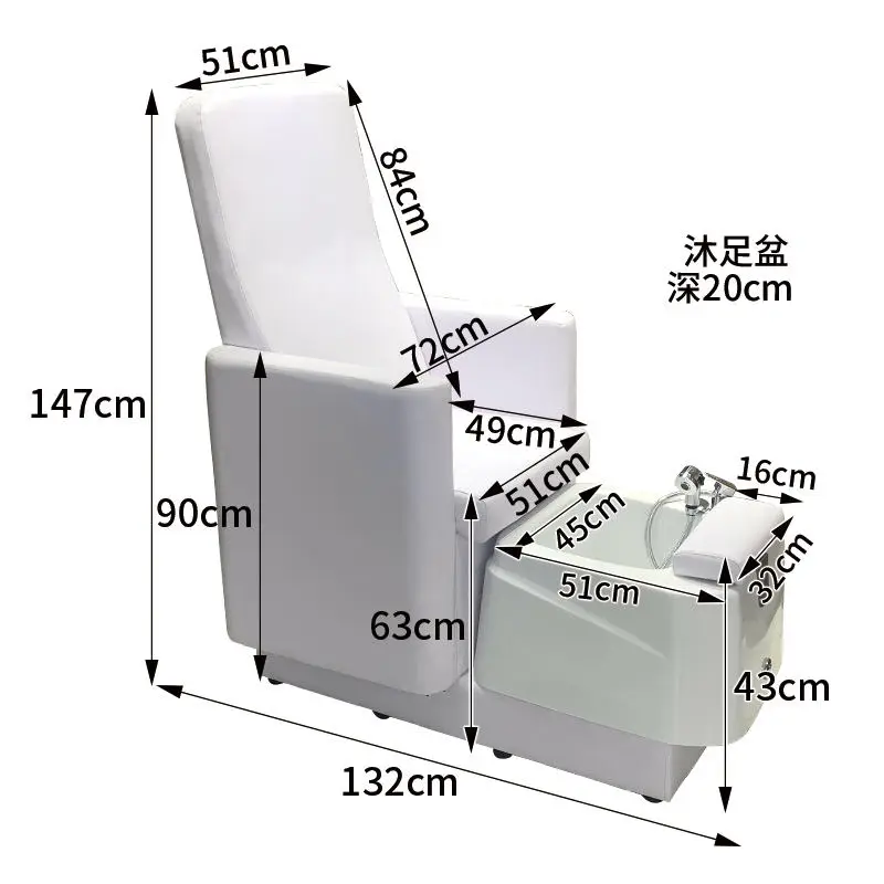 White/Black Stylish Pedicure Tub W/Discharge Pump & Pipe-less Pedicure Chair Whirlpool System Pedicure Spa — image 7