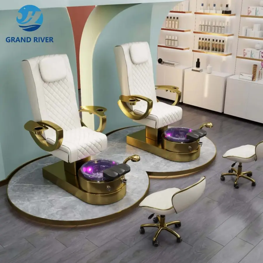Factory Direct Nail Salon Furniture Equipment White Golden Electric Reclining Massage Manicure Foot Spa Luxury Pedicure — view 1