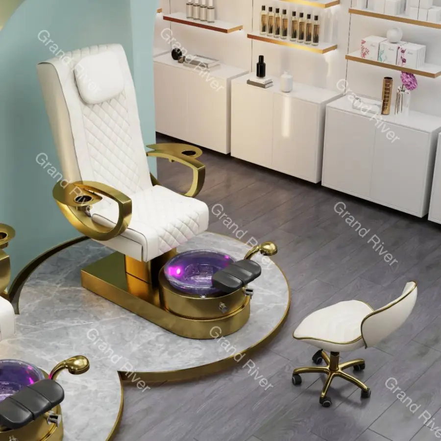 Factory Direct Nail Salon Furniture Equipment White Golden Electric Reclining Massage Manicure Foot Spa Luxury Pedicure — image 3