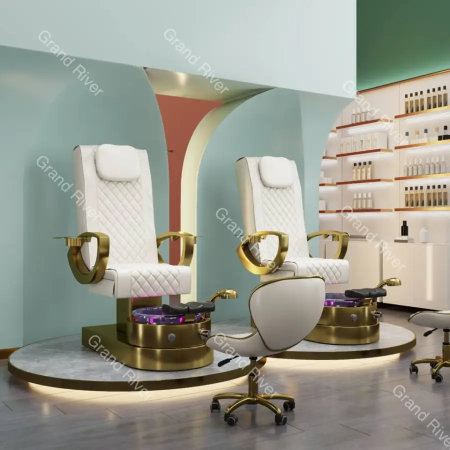 Factory Direct Nail Salon Furniture Equipment White Golden Electric Reclining Massage Manicure Foot Spa Luxury Pedicure — image 7