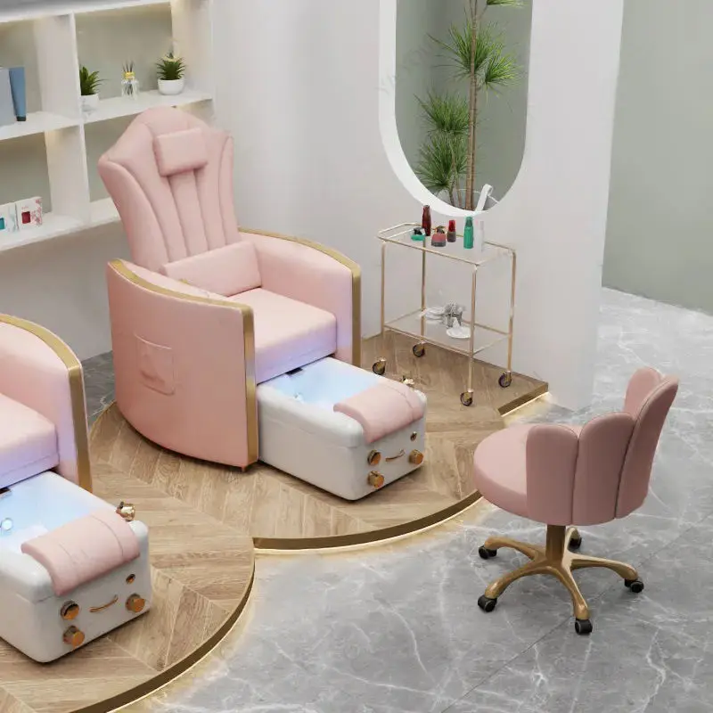 High Quality Manicure Spa Pedicure Chair Electric Light Surfing Foot Spa Reclining Nail Salon pink Pedicure and Manicure — view 1