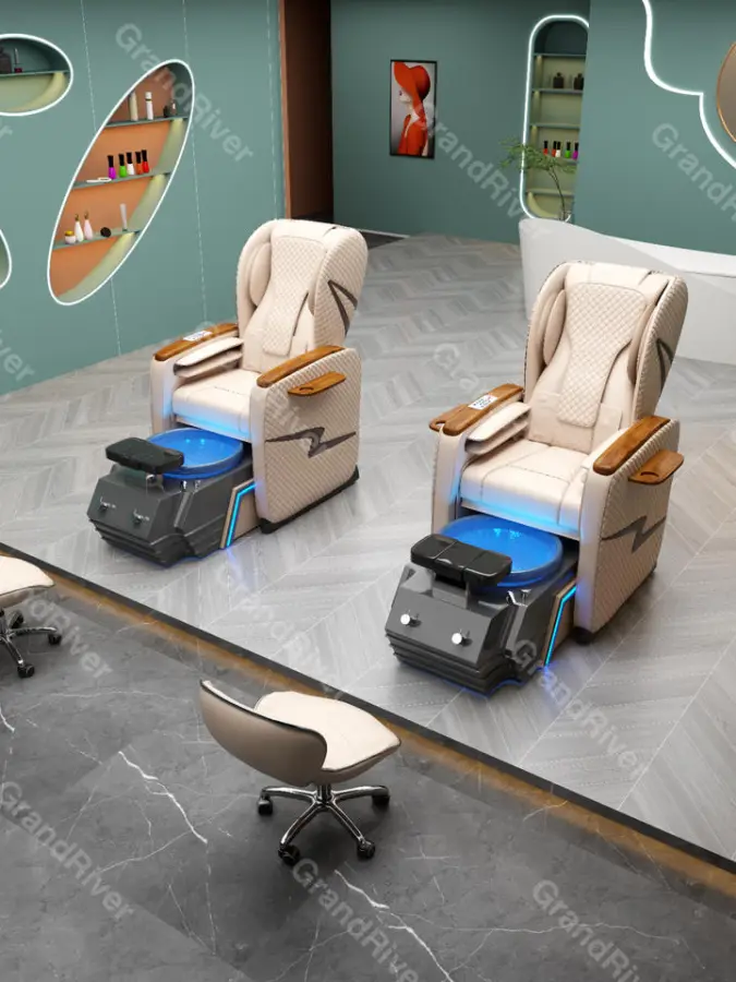 Factory Price Luxury Beauty Nail Salon Whirlpool Pipeless Foot Spa Manicure Full Body European Touch Massage Pedicure Chair — image 3