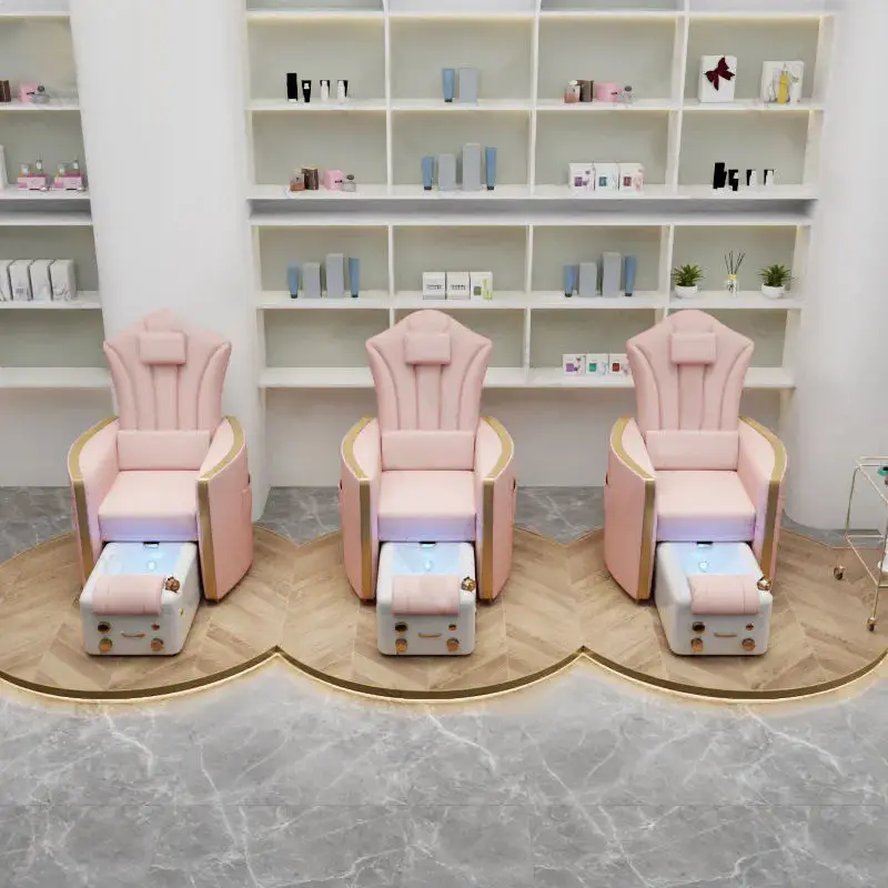 High Quality Manicure Spa Pedicure Chair Electric Light Surfing Foot Spa Reclining Nail Salon pink Pedicure and Manicure Chair — image 3