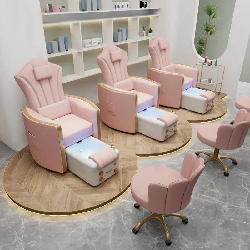 High Quality Manicure Spa Pedicure Chair Electric Light Surfing Foot Spa Reclining Nail Salon pink Pedicure and Manicure Chair — image 4