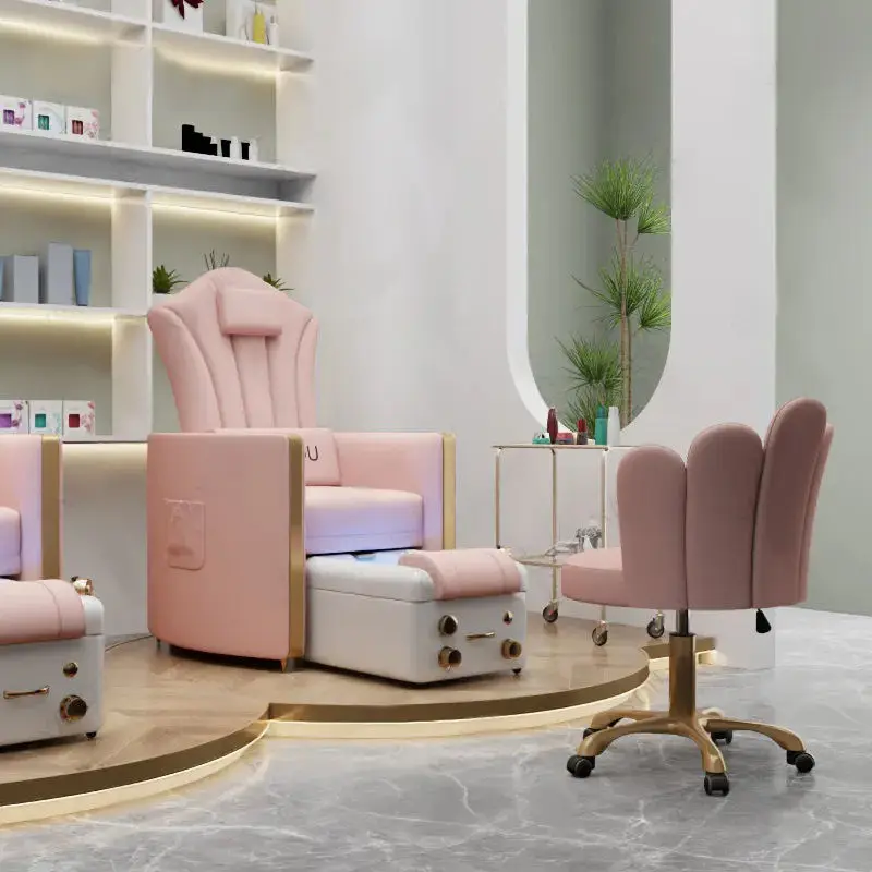 High Quality Manicure Spa Pedicure Chair Electric Light Surfing Foot Spa Reclining Nail Salon pink Pedicure and Manicure Chair — image 5