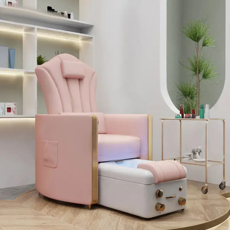 High Quality Manicure Spa Pedicure Chair Electric Light Surfing Foot Spa Reclining Nail Salon pink Pedicure and Manicure Chair — image 6