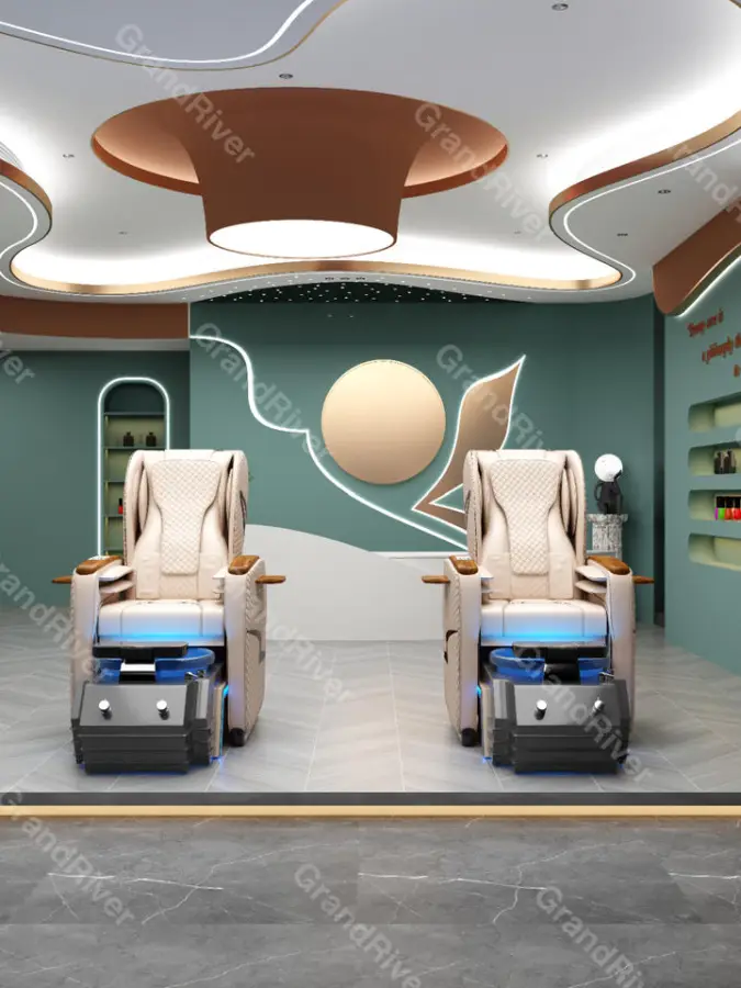 Factory Price Luxury Beauty Nail Salon Whirlpool Pipeless Foot Spa Manicure Full Body European Touch Massage Pedicure Chair — image 7