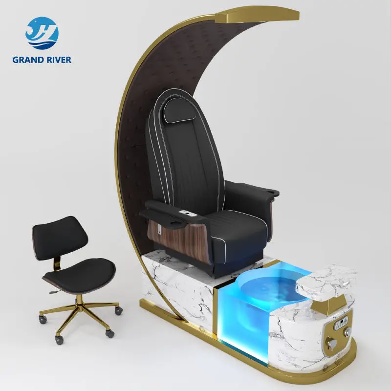 Luxury Reclinable Nail Salon Foot Spa Massage Chair Technician Stool Beauty Pedicure and Manicure Table Set for Sale — image 4