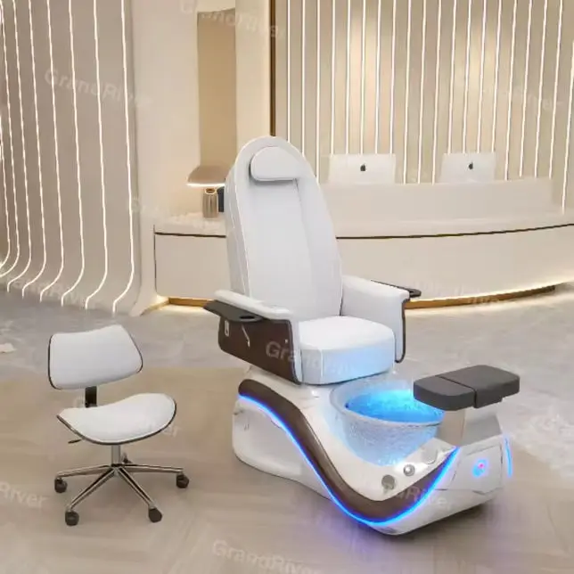 Professional Luxury Spa Beauty Salon Furniture Transparent Fiberglass Basin Electric Foot Spa Pedicure Chair With Light — view 1